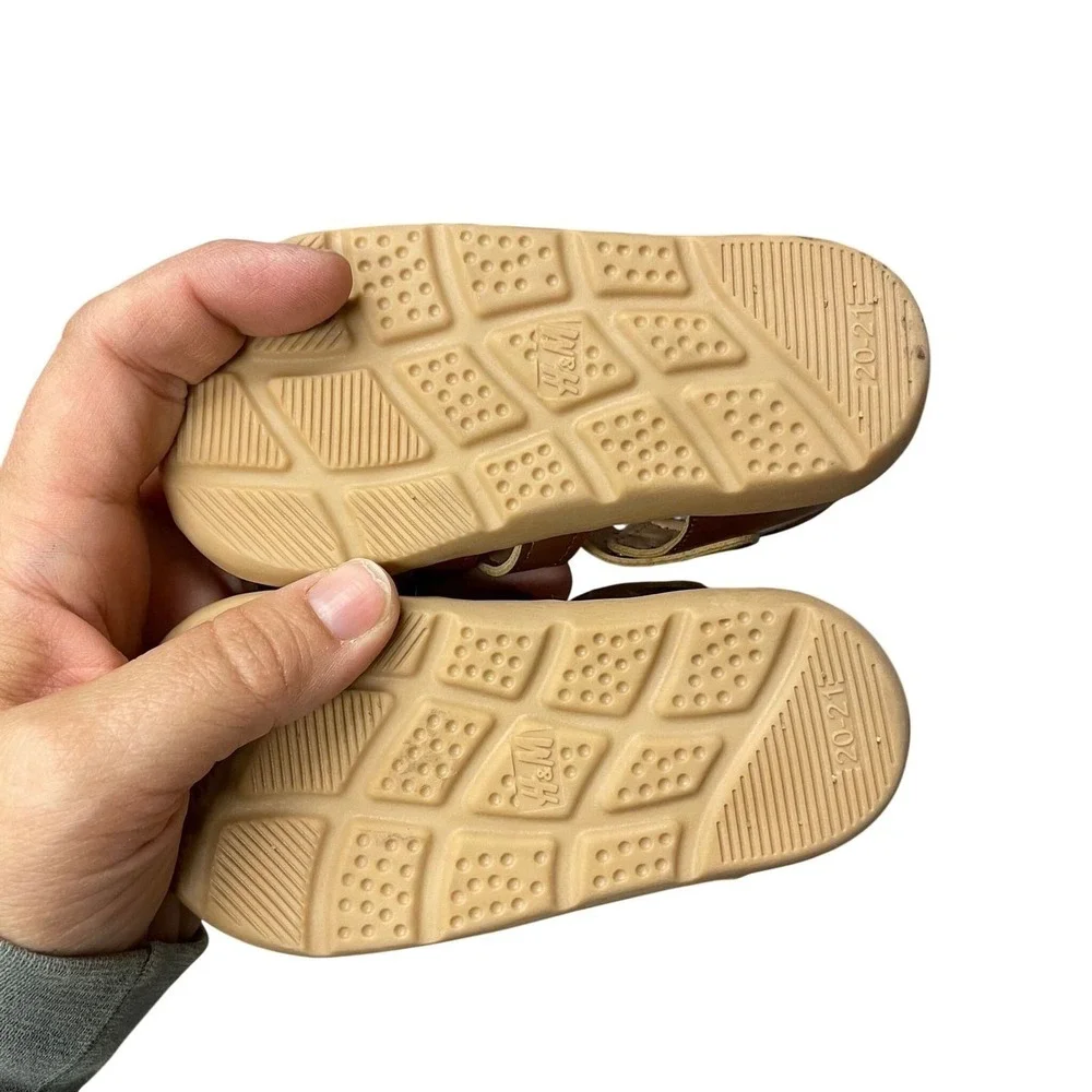 Like New 4-5 Toddler H&M Cute Faux Leather Sandals Velcro Brown Boho Cottagecore